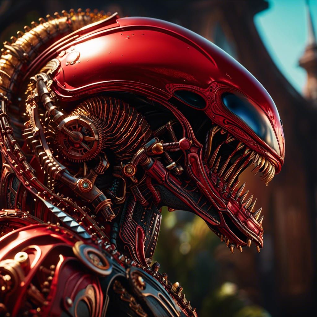 Baroque Steampunk Xenomorph Robot in Galaxy