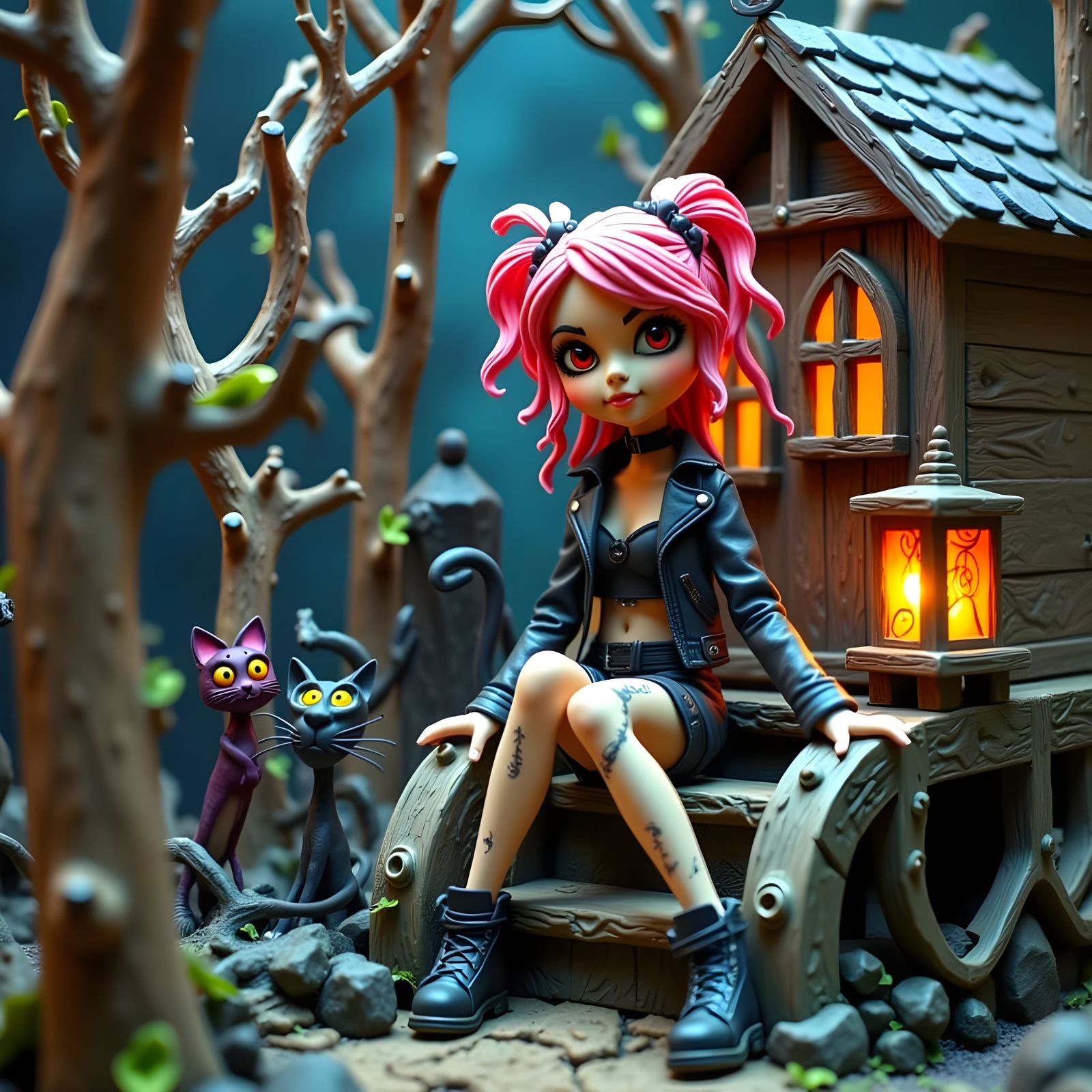 Punk Girl in Claymation Castle Garden