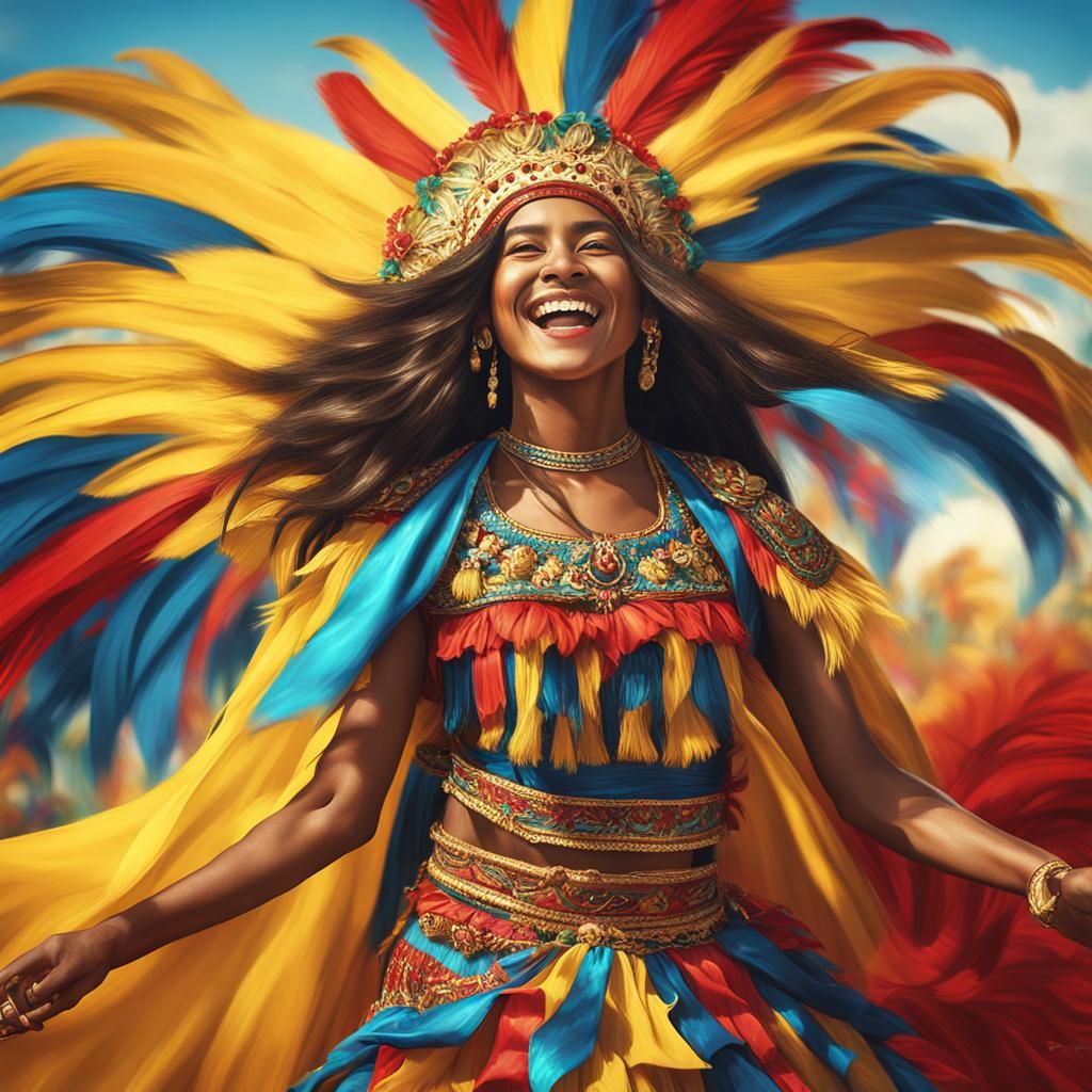 Colombian Woman Dancing in Carnival Costume