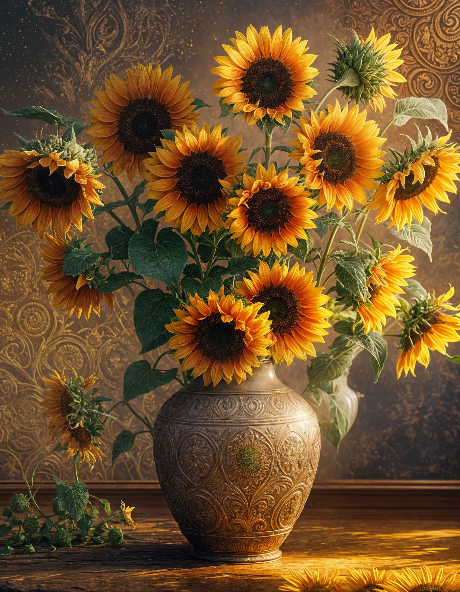Surreal Sunflowers in a Vase: Hyperrealistic Art