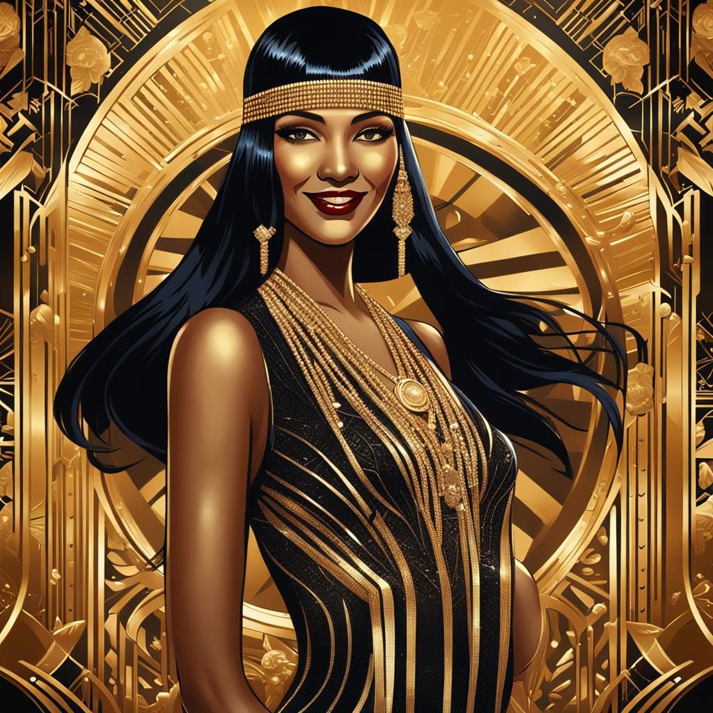 Art Deco Latina Flapper Illustration in 1920s Style