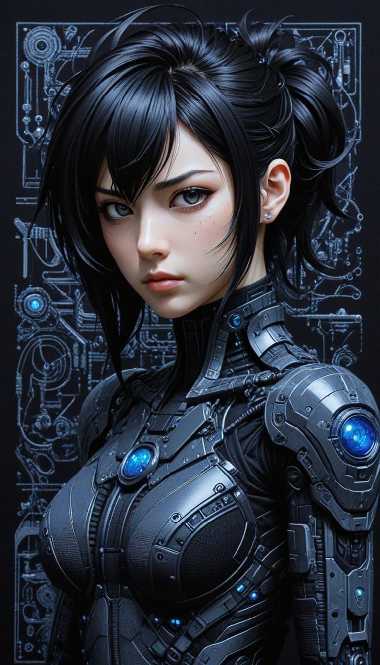 Intricate Anime Needlepoint Hiroya Oku Drawing Gantz Characters Black Sci-Fi