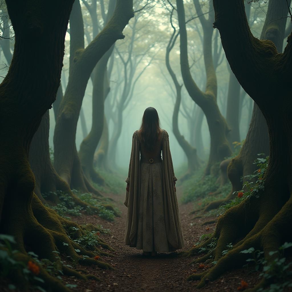 Woman in Misty Forest: Cinematic Photography