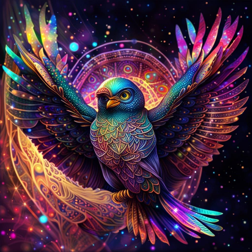 Cosmic Peacock: Holographic Astral Illustration