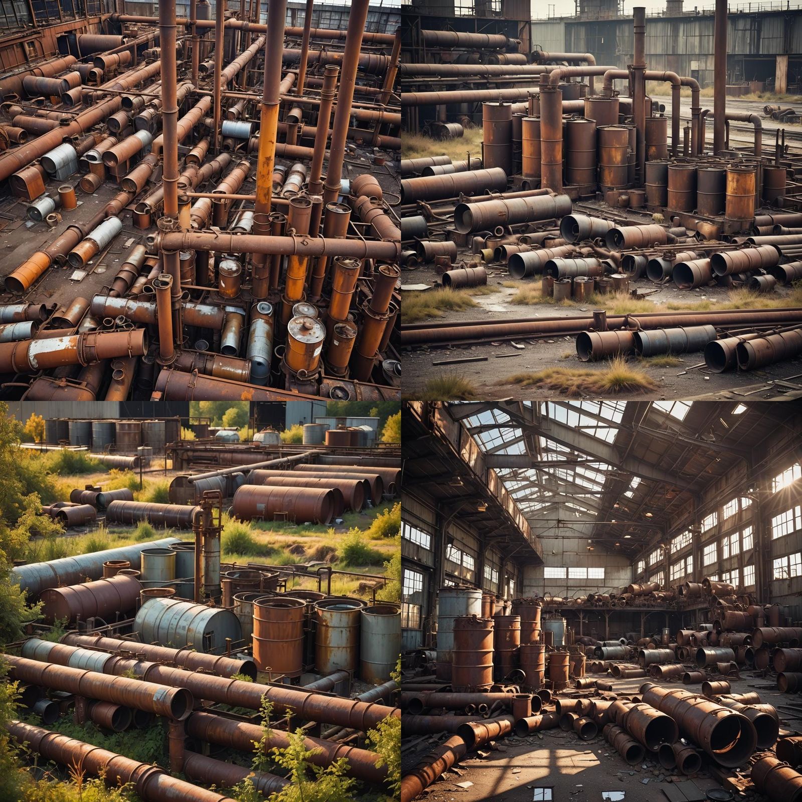 Dilapidated Oil Depot with Rusty Pipes in Natural Light