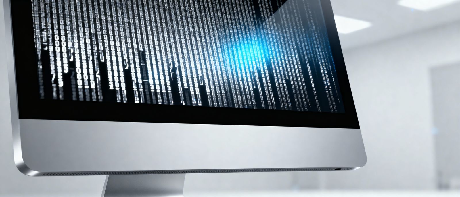 Futuristic Computer Monitor Displaying Glowing Code