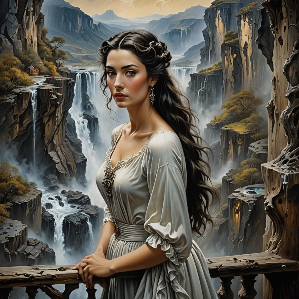 Surreal Woman Overlooking Mountain Landscape