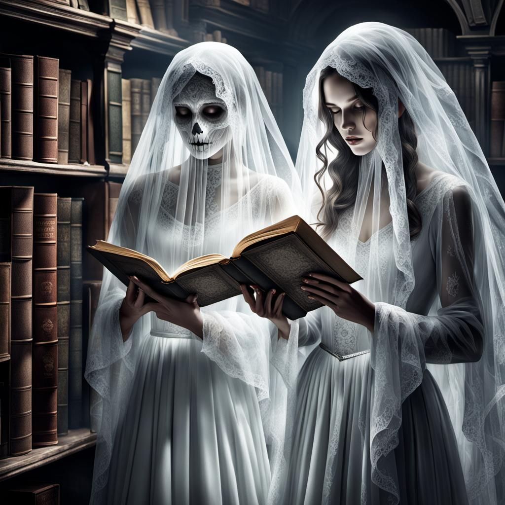 Haunted Library with Ghosts Reading