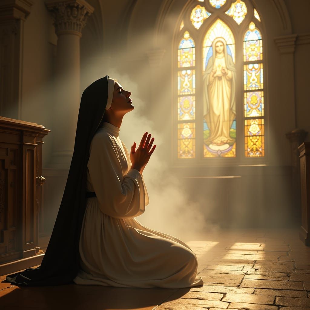 17th-Century Nun in Ecstatic Prayer with Heavenly Vision