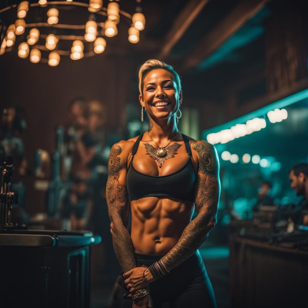 Beautiful Muscular Woman Posing in Cinematic Style