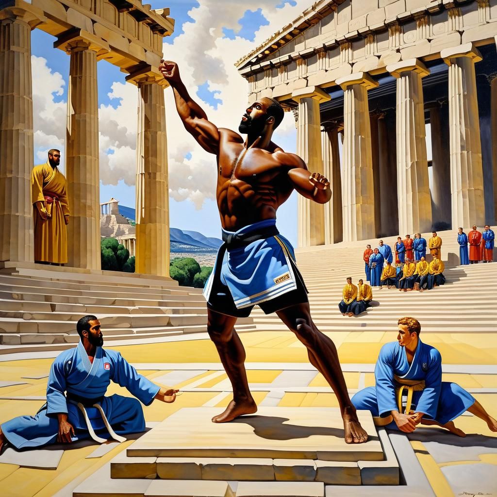 Teddy Riner judoka statue at the Parthenon