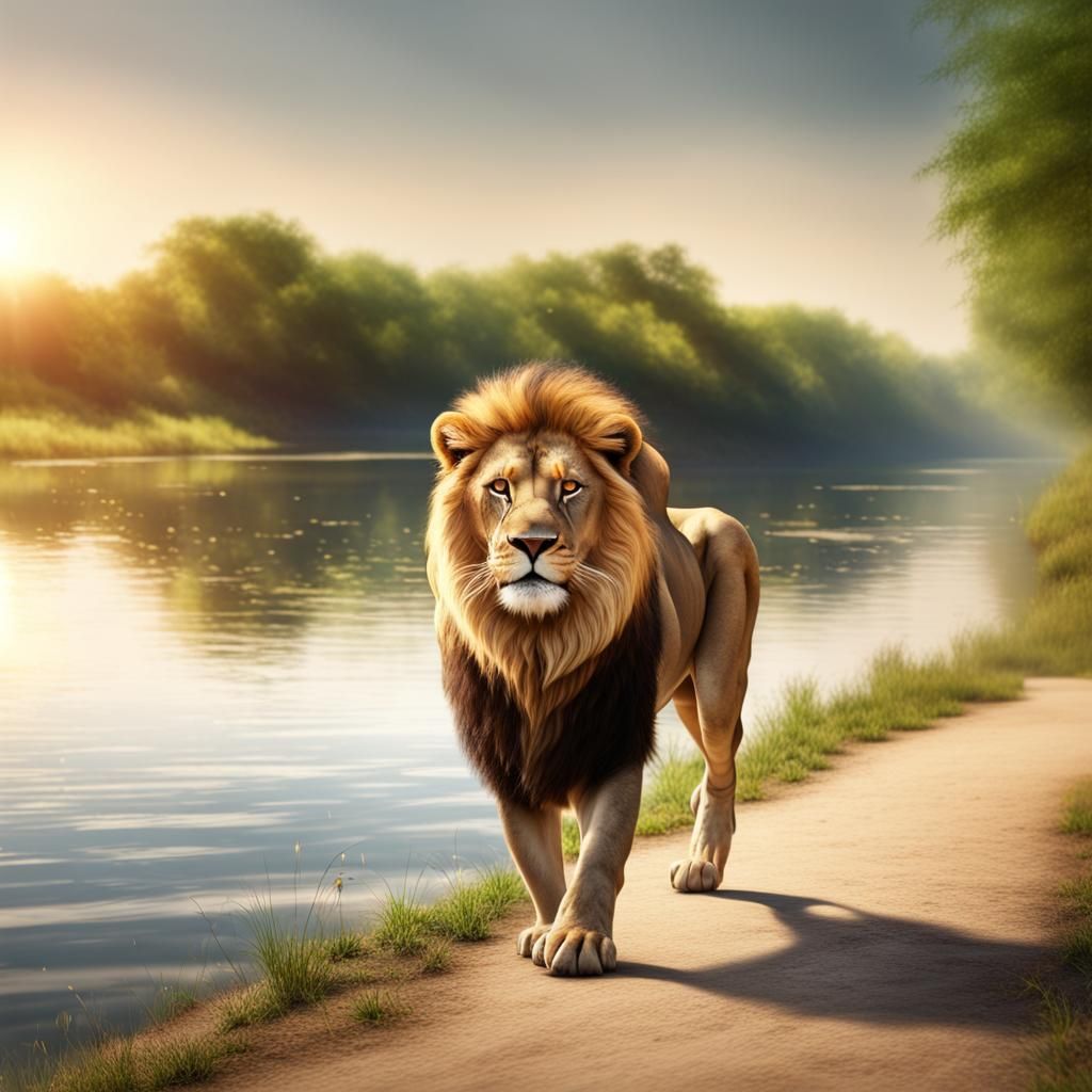 Realistic Lion by the Riverside in 4K