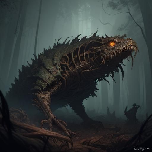 Bark Worm Emerges: Biomechanical Fantasy Illustration