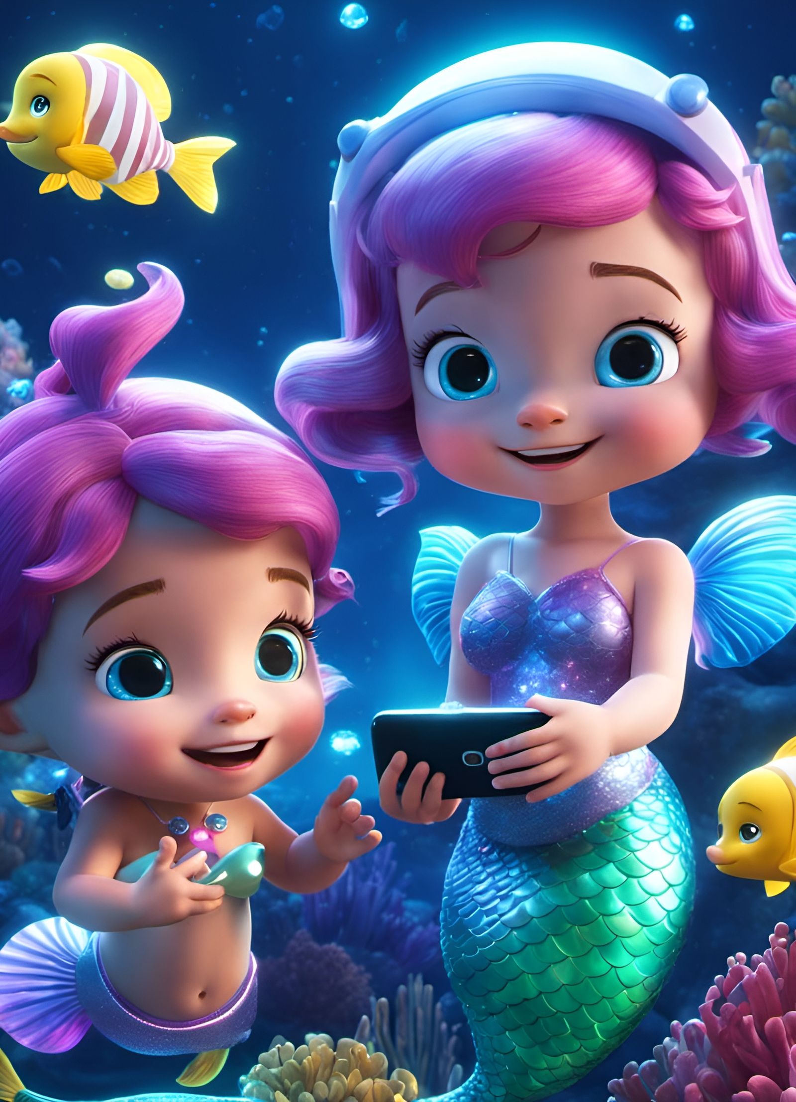Glittery Bioluminescent Mermaids Take a Selfie
