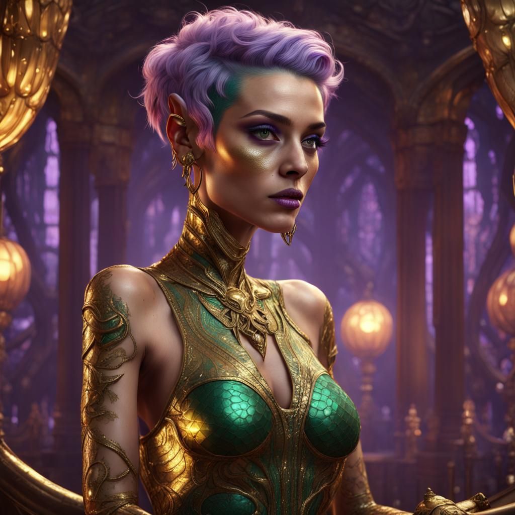 Emerald Alien in Gold Gown: Fantasy Concept Art