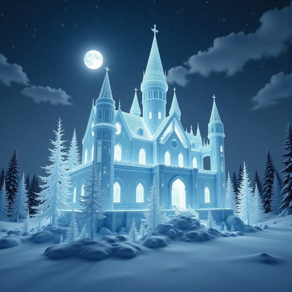 Enchanted Crystal Castle Under the Celestial Glow