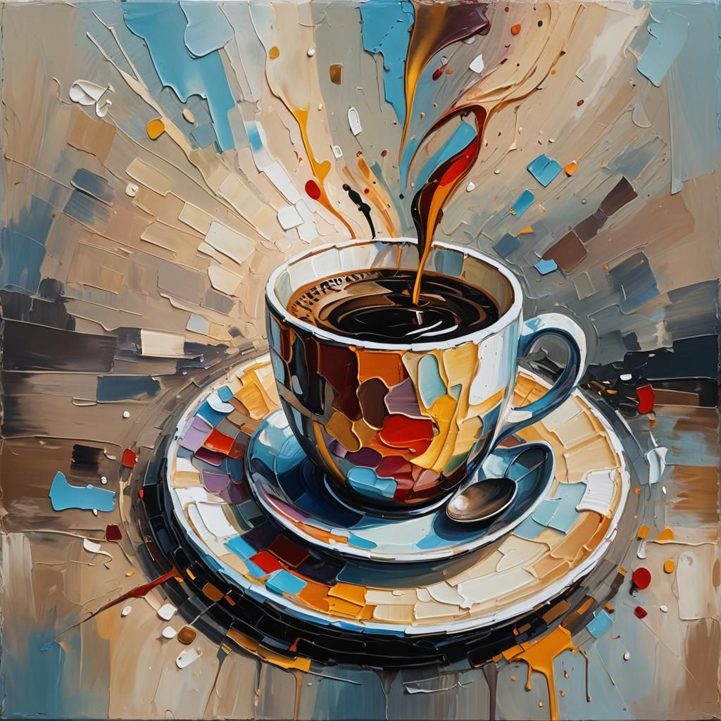 Abstract Coffee Cup: Oil Painting with Palette Knife