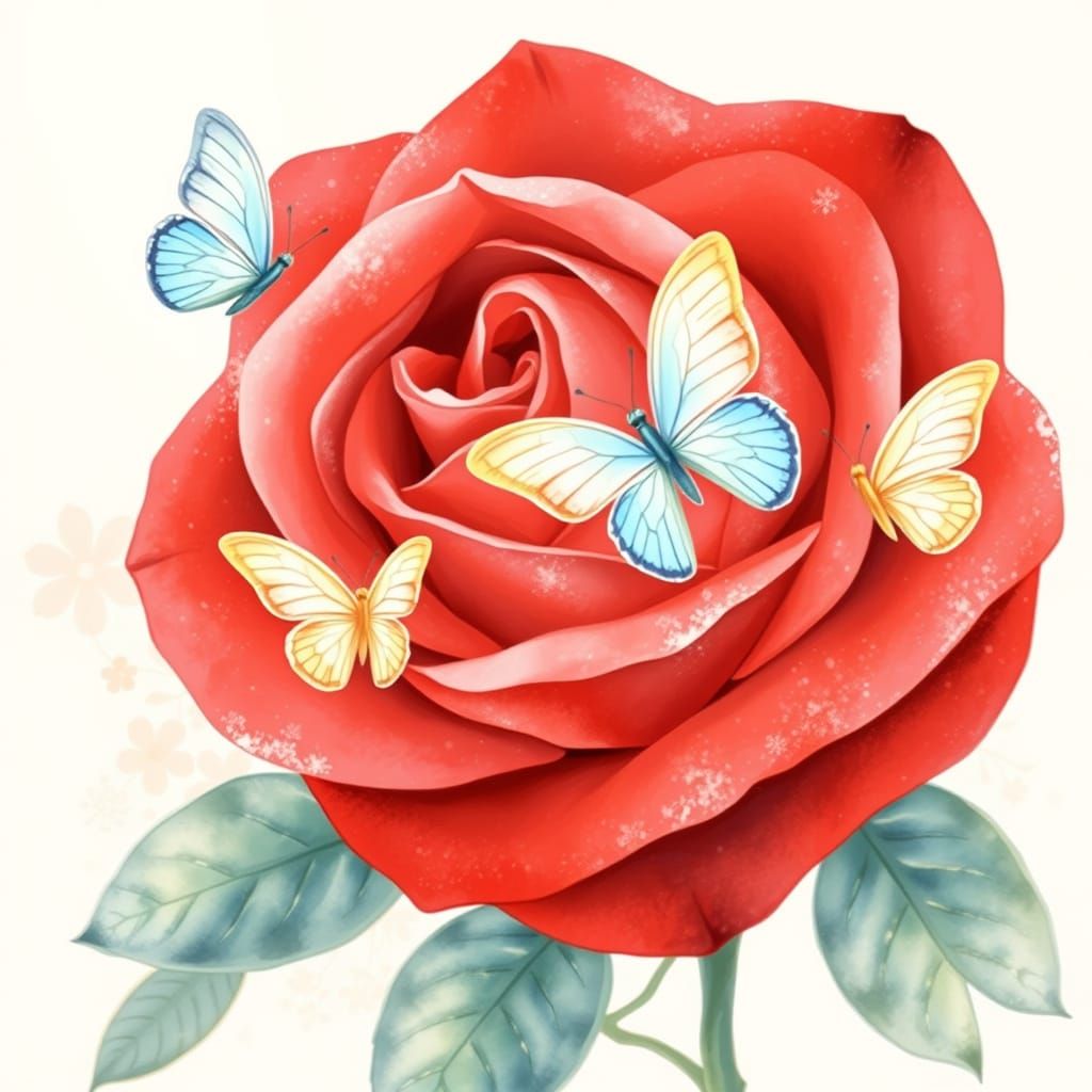 Surreal Watercolor Rose Blooms with Delicate Butterflies in ...