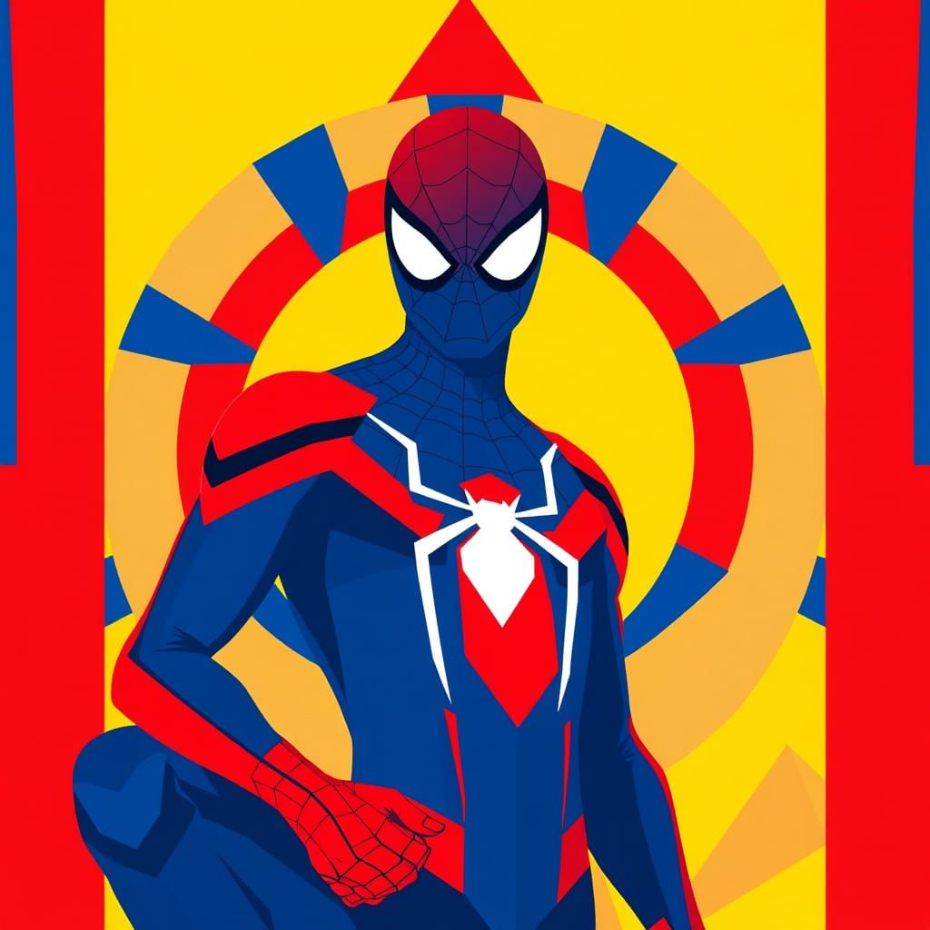 Geometric Spider-Man in Bauhaus Pop Art Style