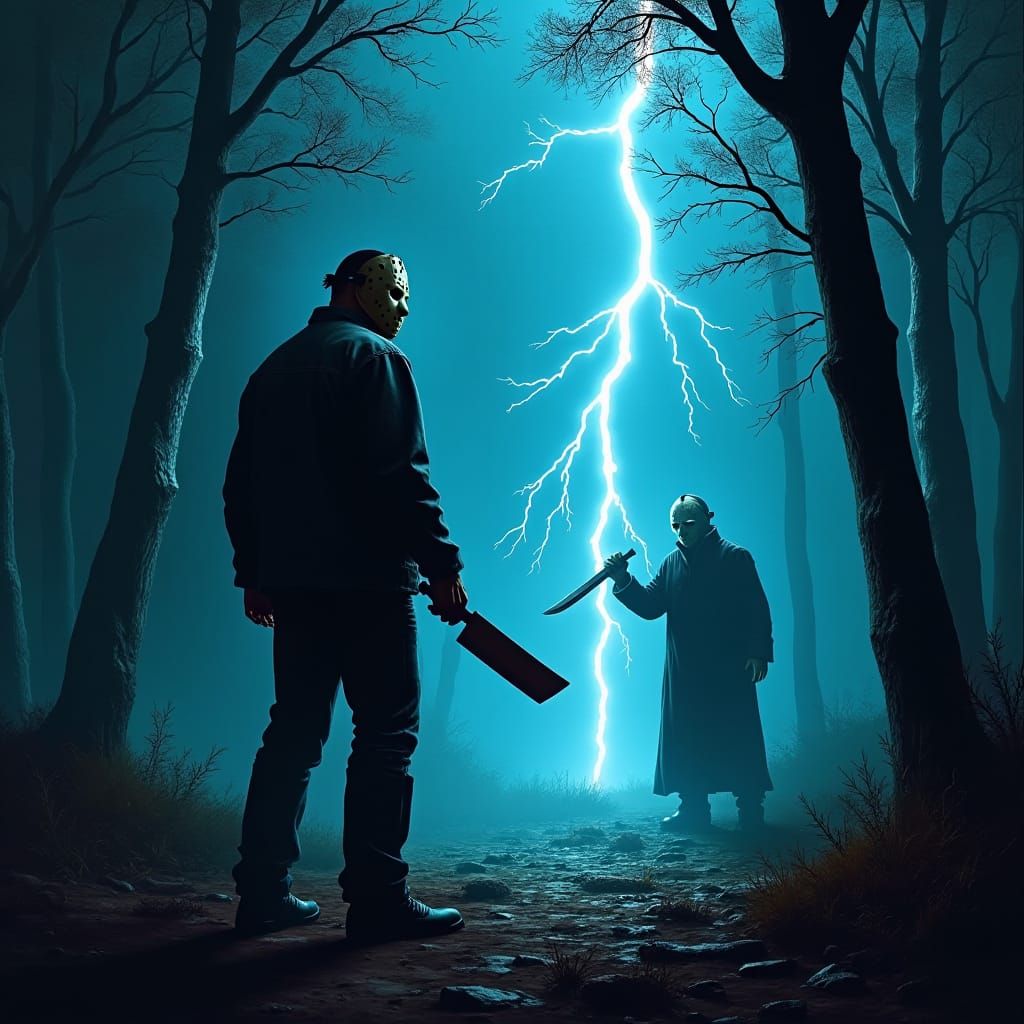 Jason Voorhees Struck by Lightning in Dark Forest