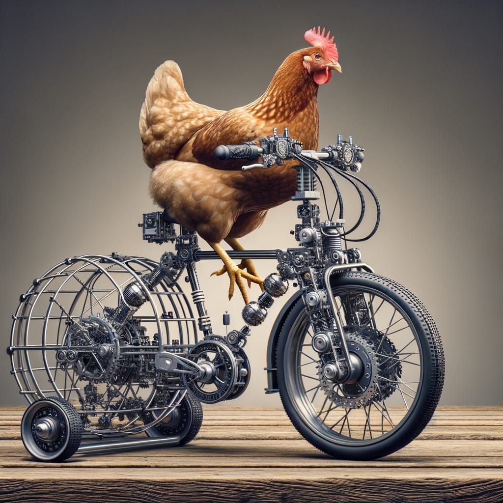 A robotic bicycle machine that lets a chicken drive it