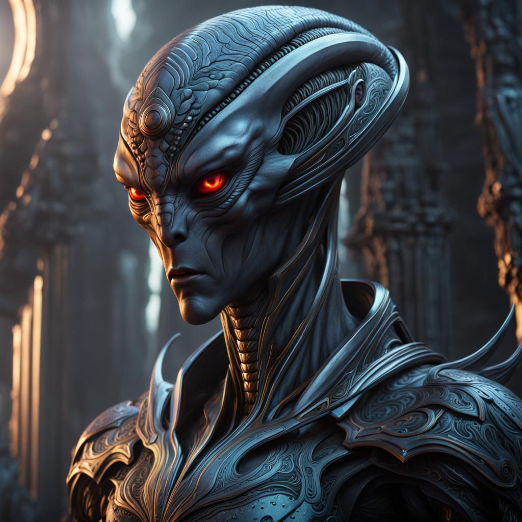 Detailed Grey Alien Matte Painting in Unreal Engine