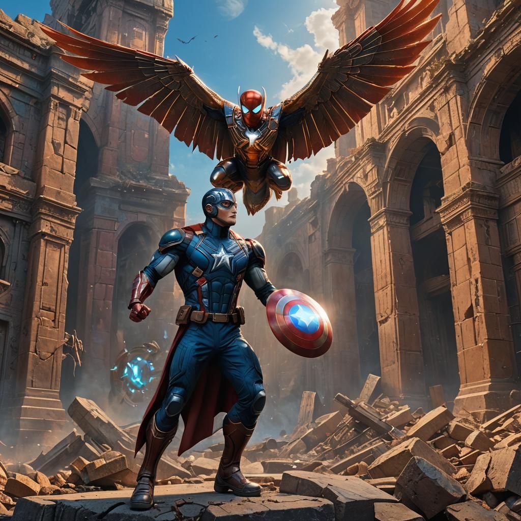 Spider-Man as Composite Hero on Ancient Ruins