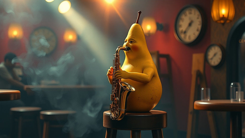 Pear Saxophonist in Smoky Jazz Club