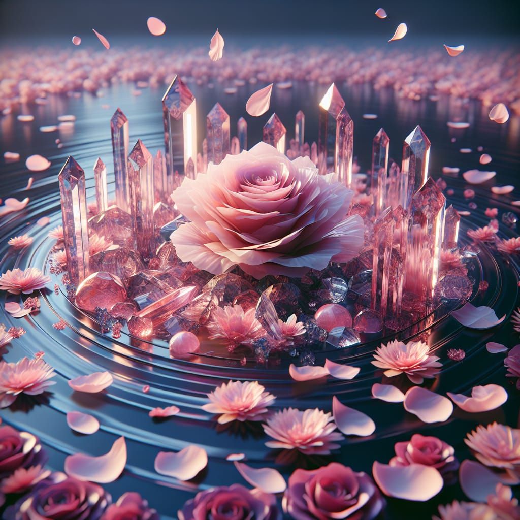 Crystal Rose Floating: 3D Animated Concept Art