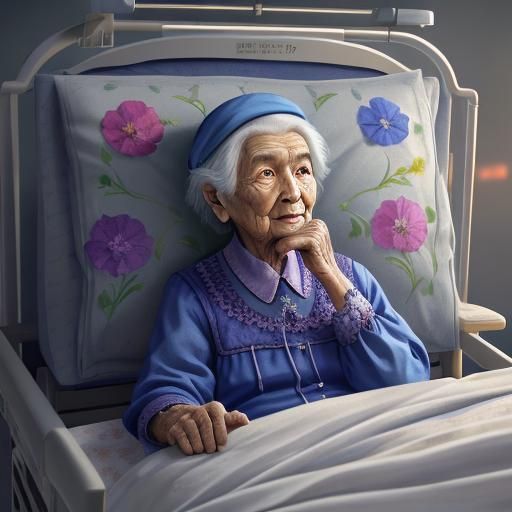 Cute Old Lady in Hospital Bed: Detailed Matte Painting