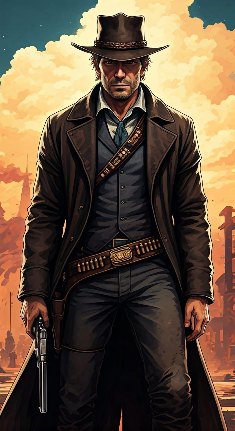 Arthur Morgan in Anime Style: A Japanese Movie Poster