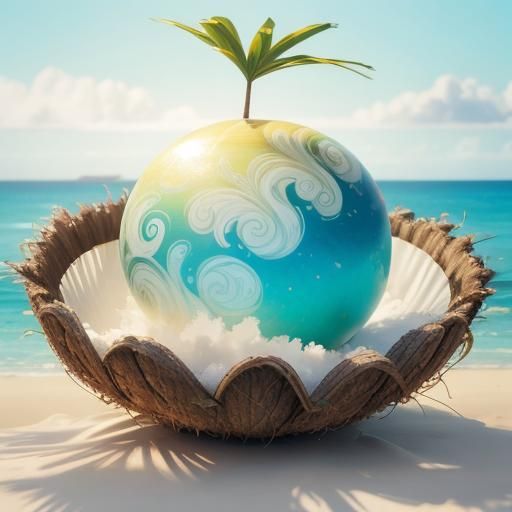 Tropical Beach Illustration in Impressionist Style