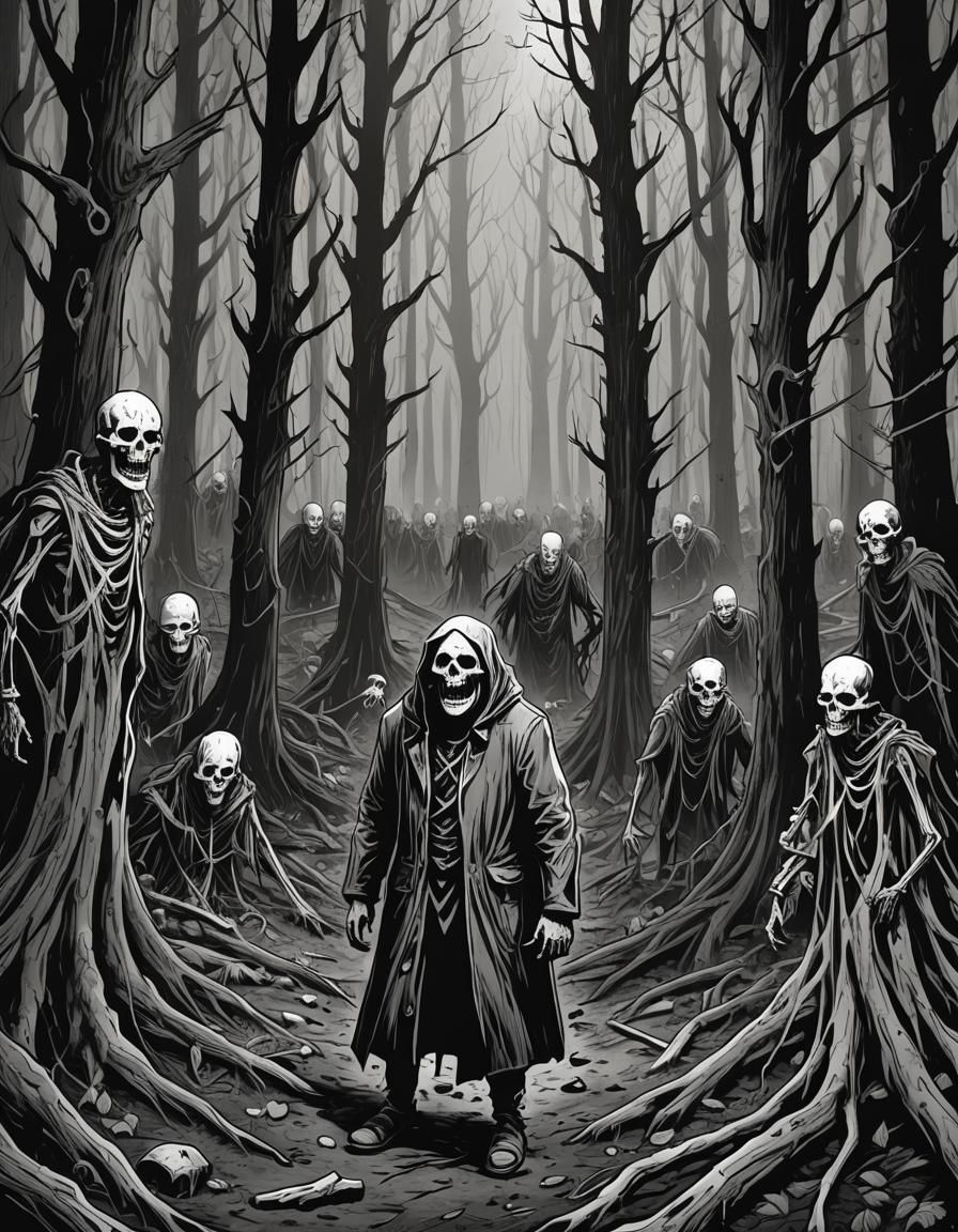 Monochrome Horror Forest of Screaming Trees