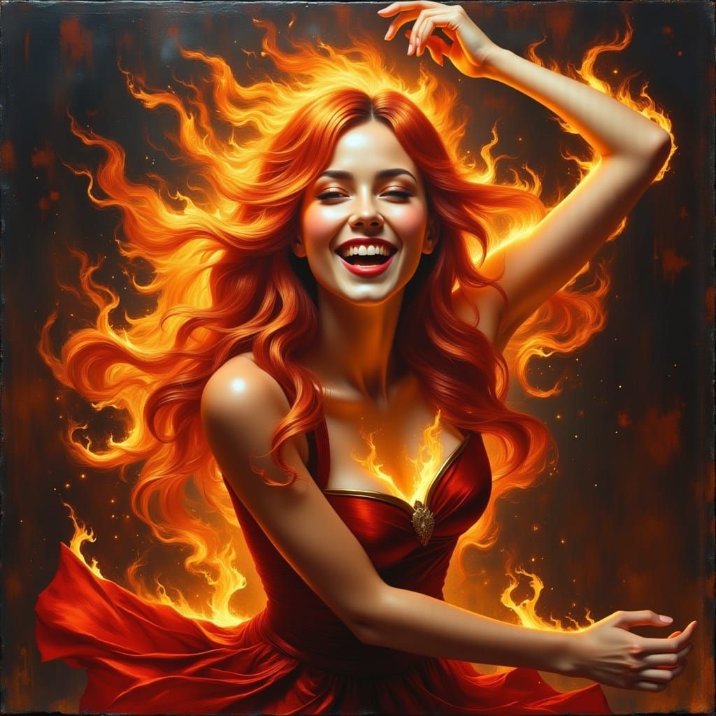 Fiery Nymph Portrait in Dark Oil Paint Style