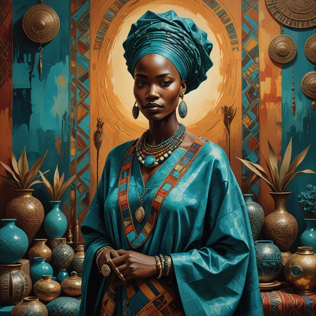 African Woman in Vibrant Dreamlike Scene