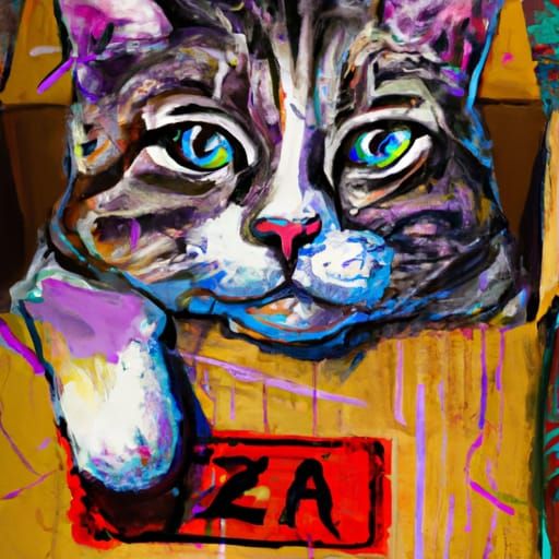 Tabby Cat in Graffiti Art Cardboard Box