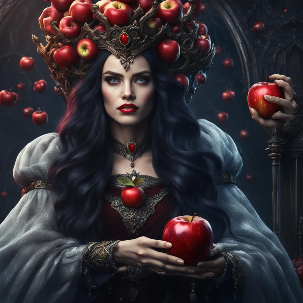 Fantasy Evil Queen with Apple: Detailed Digital Painting