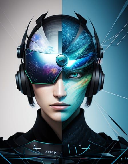 Futuristic Virtual Reality Portrait in Cubist Style