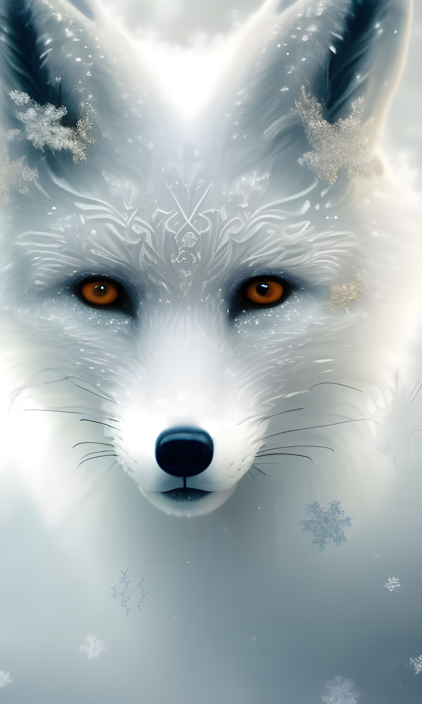 Snow Fox Spirit in Magic Forest, Detailed Portrait