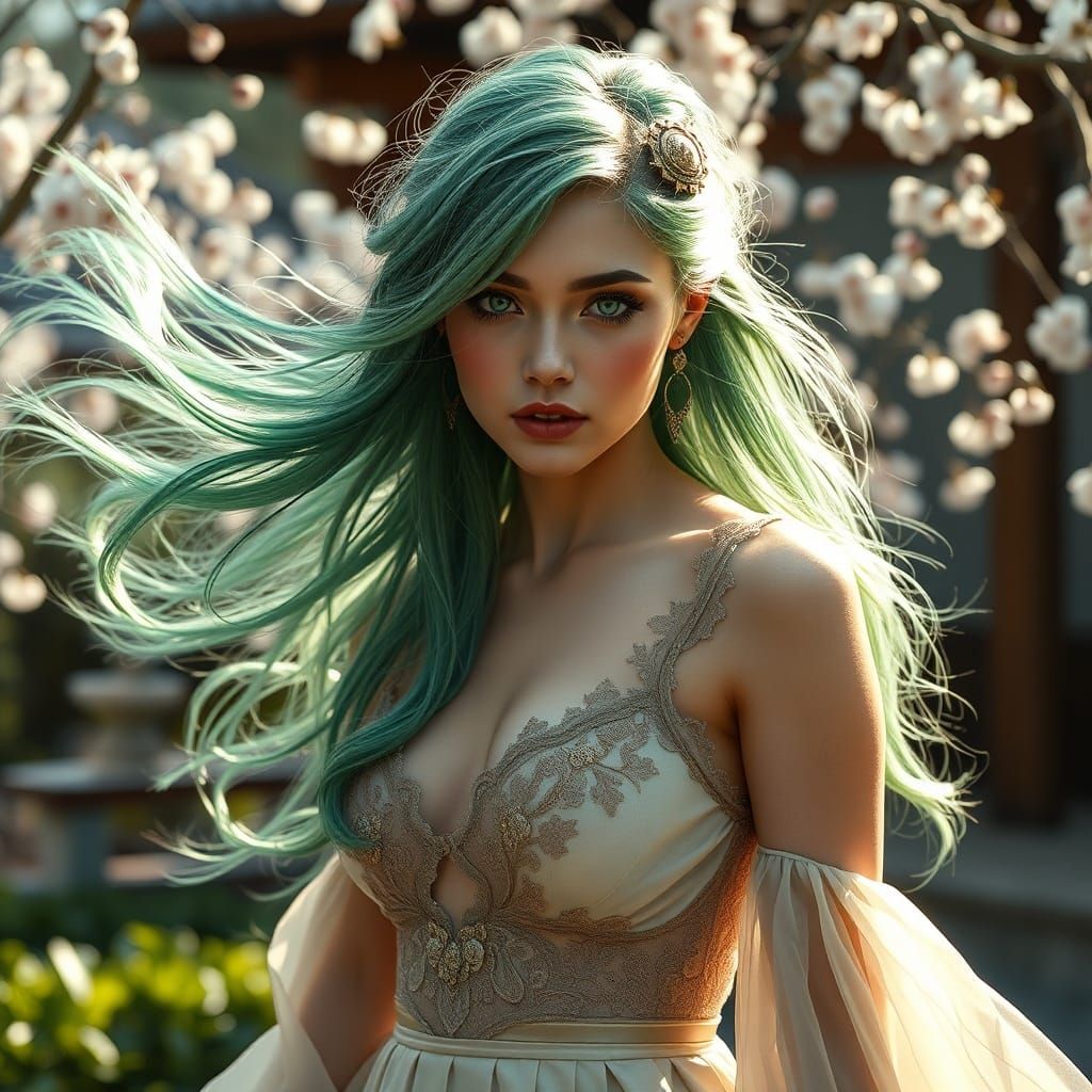 Steampunk Beauty in Japanese Garden