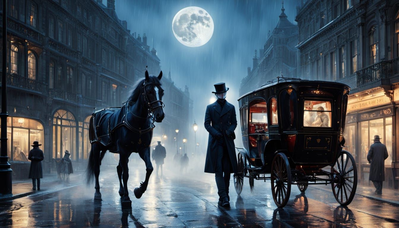 Gothic Woman in Thunderstorm, Pencil Sketch Style