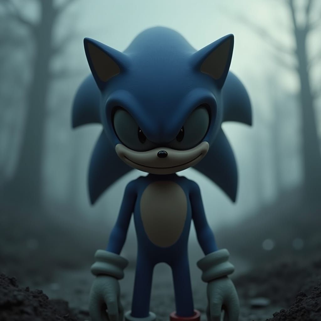 Chilling Sonic Low-Poly 3D Art with Empty Smile