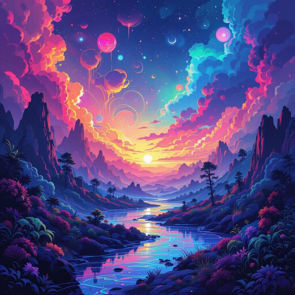 Iridescent Kaleidoscope Dreamscape in Neon Colors