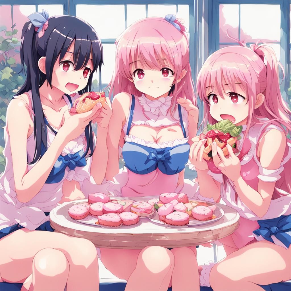 Anime Girls in Pink Underwear: Manga-Inspired Art