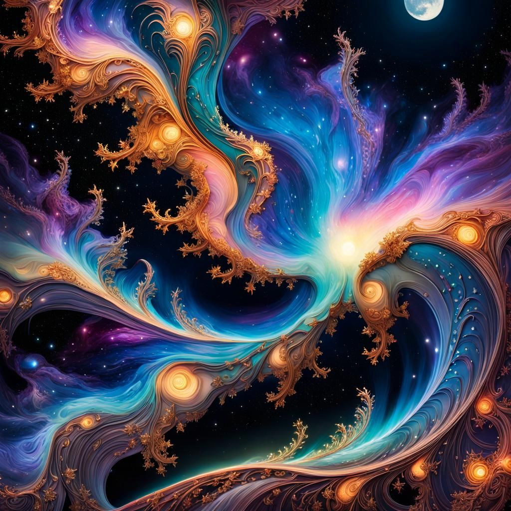 Starry Night Sky Liquid Art Nouveau Masterpiece