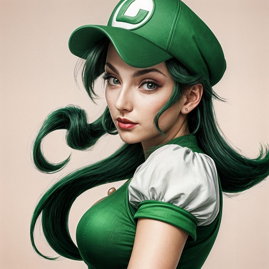 Attractive Female Luigi Character in a Bold Artistic Style