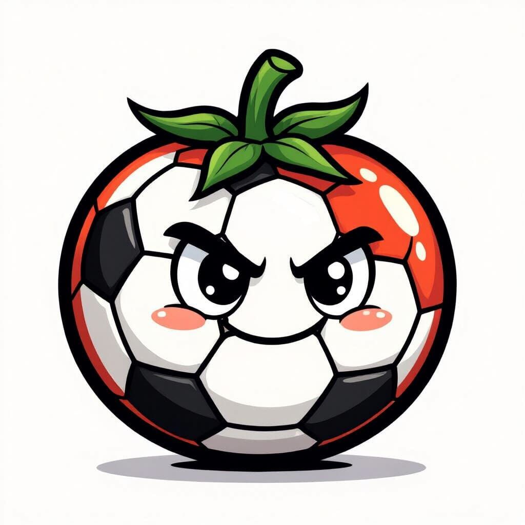 Cartoon Soccer Tomato Logo: Simple Lines, Friendly Character