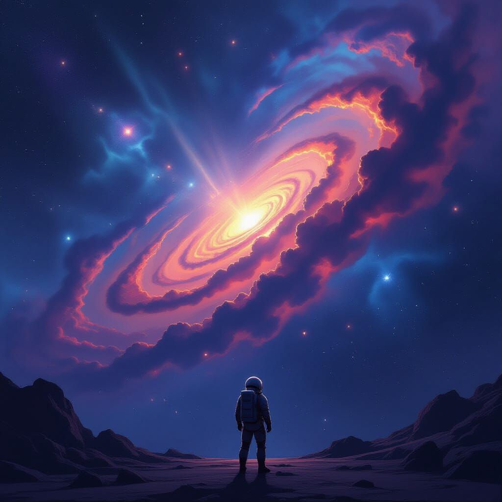 Astronaut Adrift Gazing at Colossal Nebula