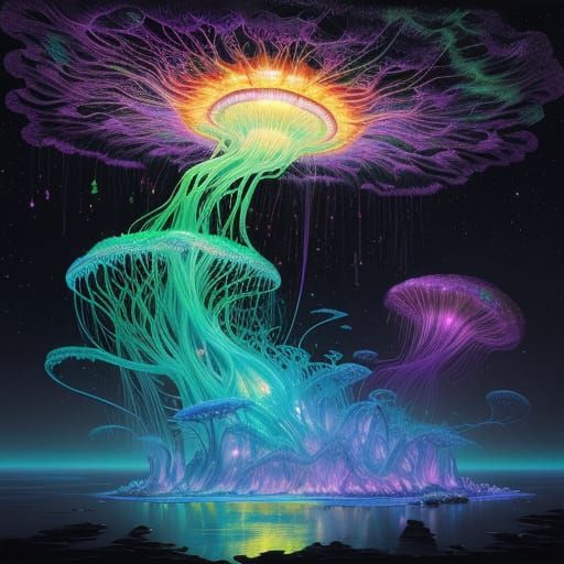 Surreal Jellyfish Dreamscape in Oil Painting Style