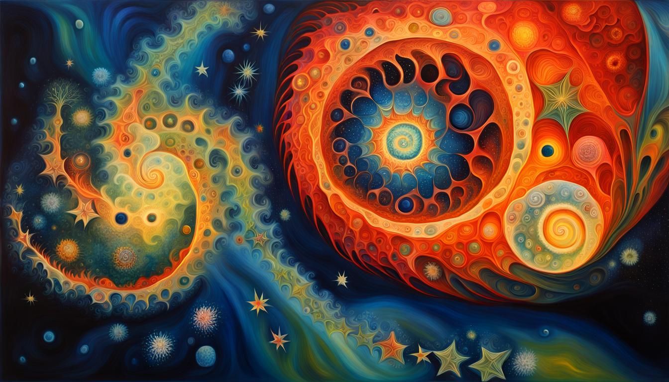 Abstract Star Fractal in Vivid Impasto Oil